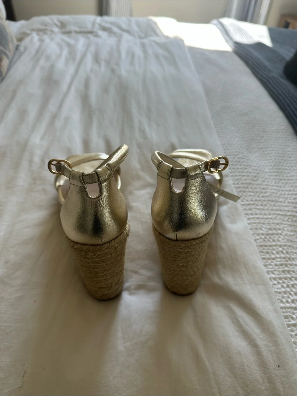 Stuart Weitzman Women’s Gold Espadrille Wedge Sandals - Picture 3 of 4